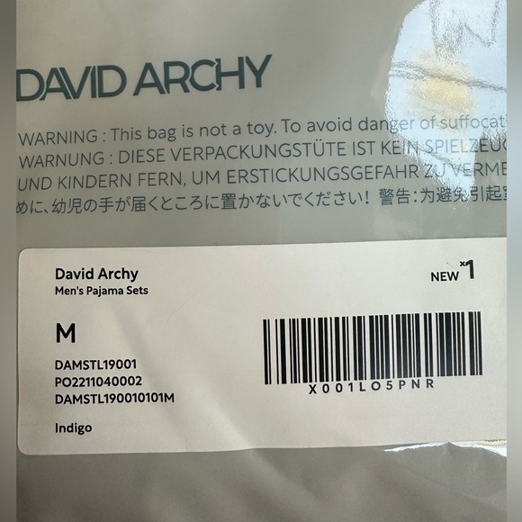 NEW David Archy Men's Indigo Blue Gray Cotton Spandex Pajama Lounge Set M NWT - Picture 4 of 4